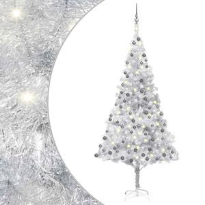 vidaXL Artificial Pre-lit Christmas Tree with Ball Set Silver 210 cm PET