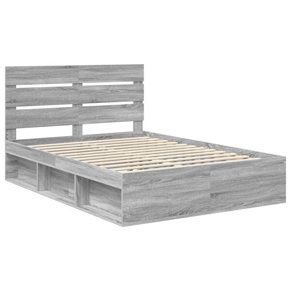vidaXL Bed Frame Grey Sonoma 140 x 190 cm Solid Pine Wood
