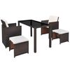 vidaXL 5 Piece Outdoor Dining Set with Cushions Poly Rattan Brown