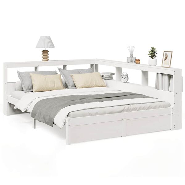 vidaXL Bookcase Bed without Mattress White 140x190 cm Solid Wood Pine