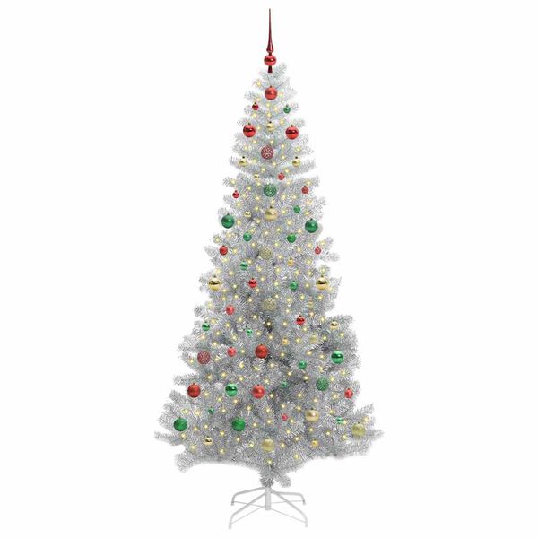 vidaXL Christmas Tree with 300 LEDs with Stand Silver 240 cm PET