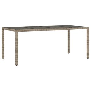 vidaXL Garden Table with Glass Top Grey 190x90x75 cm Poly Rattan