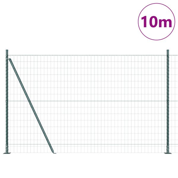 vidaXL Fence with Post Green 1.5 x 10 m Steel and PVC