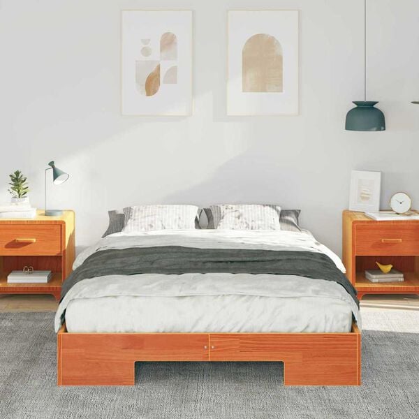 vidaXL Floor Bed Frame with Storage Brown 120 x 190 cm Solid pine wood
