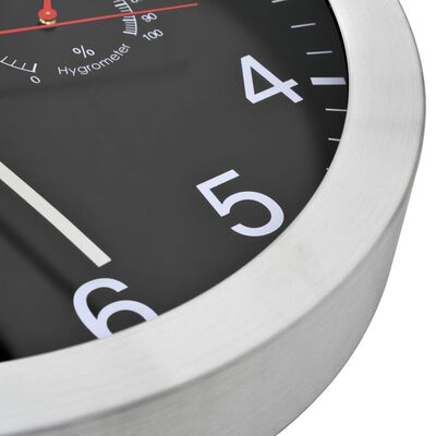 vidaXL Wall Clock with Quartz Movement Hygrometer Thermometer Black