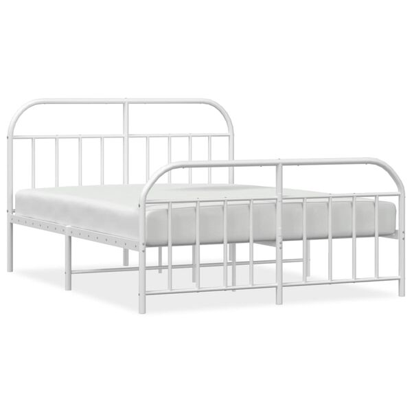 vidaXL Metal Bed Frame without Mattress with Footboard White 140x190cm