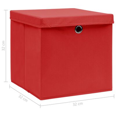 vidaXL Storage Boxes with Lids 10 pcs Red 32x32x32 cm Fabric