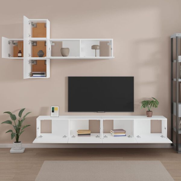 vidaXL 7 Piece TV Cabinet Set White Engineered Wood