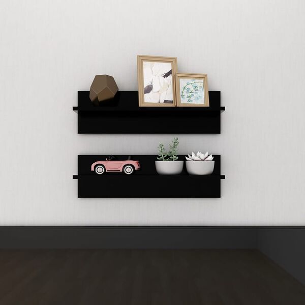 vidaXL Wall Shelf 2 pcs Black 60x11.5x18 cm Engineered Wood