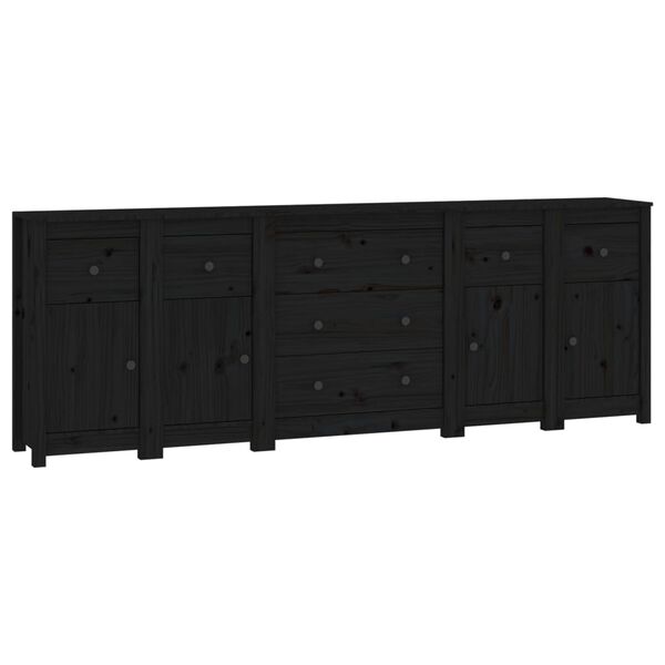 vidaXL Sideboard Black 230x35x80 cm Solid Wood Pine