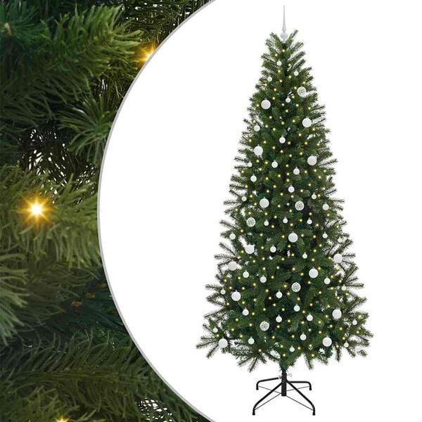vidaXL Artificial Christmas Tree with 300 LEDs Green 240 cm PE and PVC