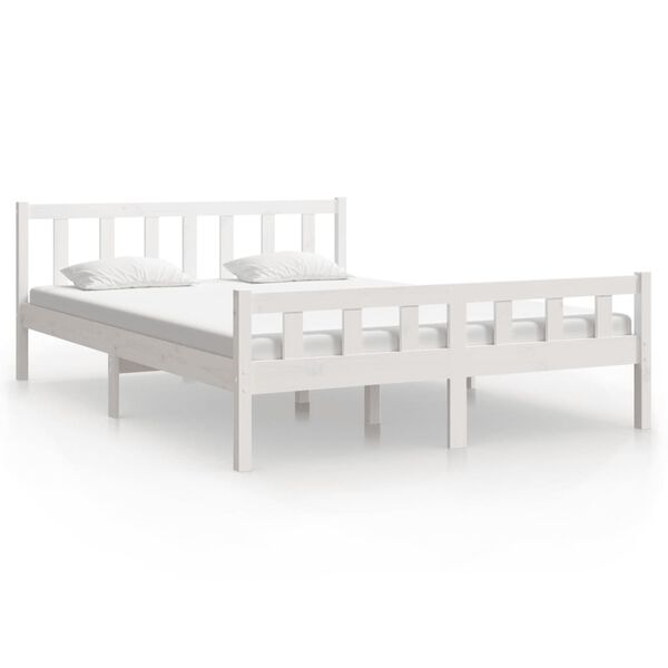 vidaXL Bed Frame without Mattress White Solid Wood King Size