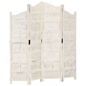 vidaXL Hand carved 4-Panel Room Divider White 160x165 cm Solid Mango Wood