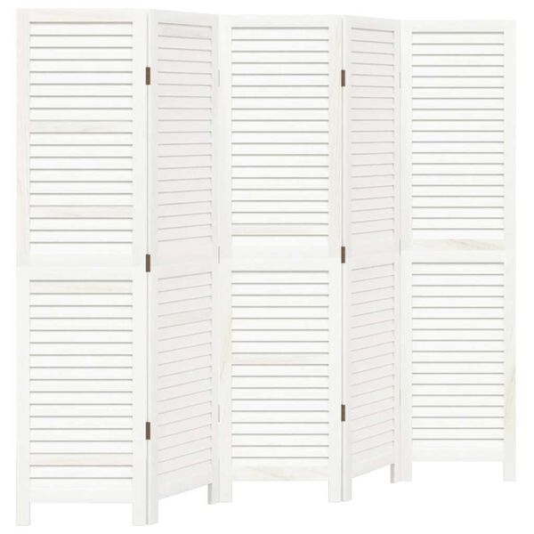 vidaXL Room Divider&nbsp;5 Panels White Solid Wood Paulownia