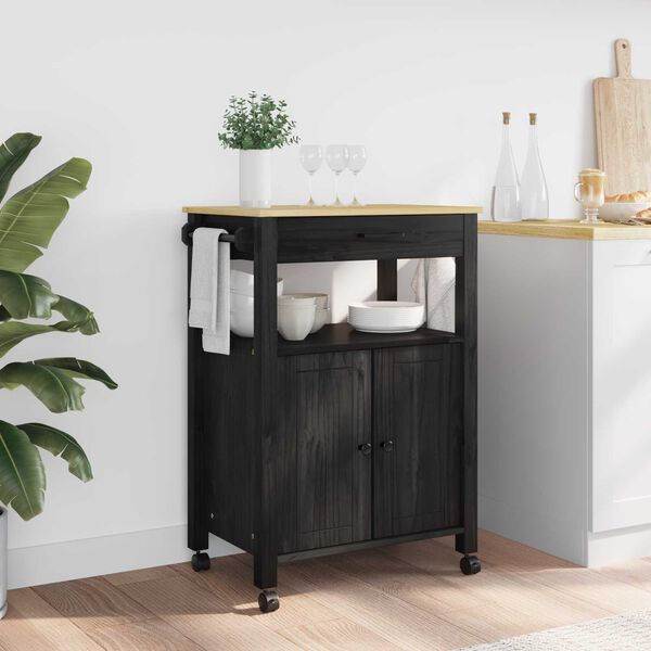 vidaXL Kitchen Trolley Black 88.5 x 40 x 60 cm Solid Pine Wood