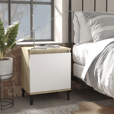 vidaXL Bed Cabinets Metal Legs Sonoma Oak and White 40x30x50 cm