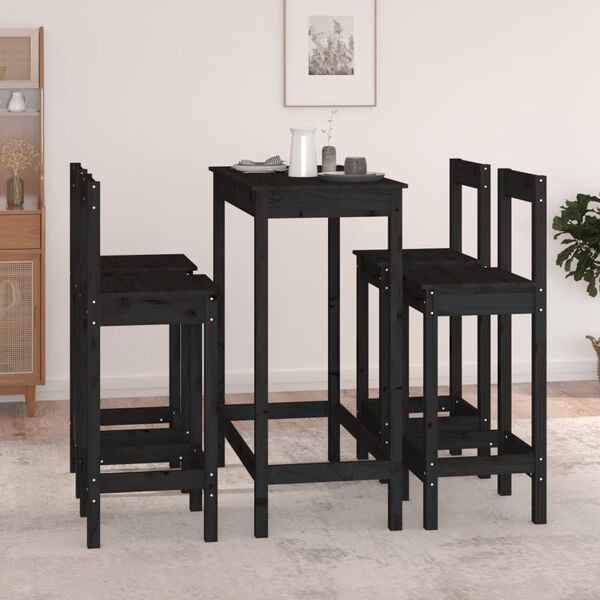 vidaXL 5 Piece Bar Set Black Solid Wood Pine