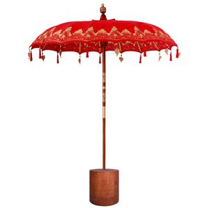 vidaXL Balinese Parasol with Base 260 190 x 190 x 295 cm Red and Brown