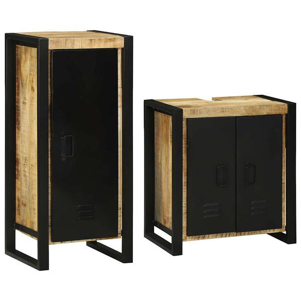 vidaXL Bathroom Furniture Set with Door 2 pcs Brown Solid Mango Wood