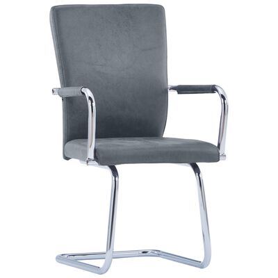 vidaXL Cantilever Dining Chairs 2 pcs Suede Grey Faux Leather