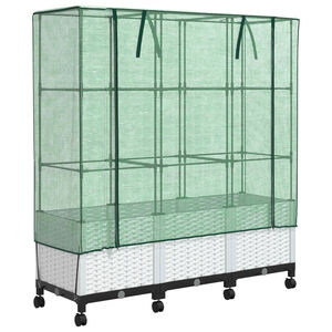 vidaXL Garden Planter with Greenhouse Cover&Wheels 3 pcs White PP