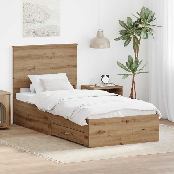 vidaXL Bed Frame with Drawer Artisan Oak 90 x 200 cm Engineered Wood