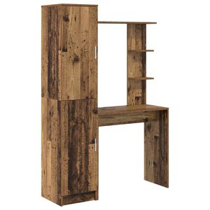 vidaXL Desk with Shelf with Storage with Door 2 pcs Old Wood