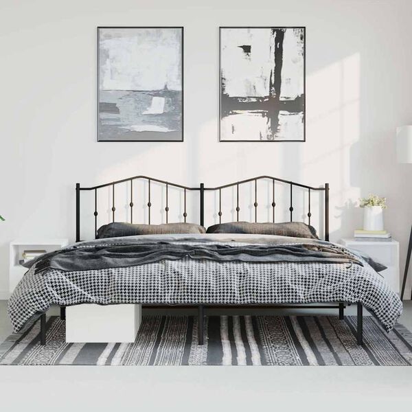vidaXL Metal Bed Frame without Mattress with Headboard Black 193x203cm