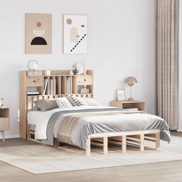 vidaXL Bookcase Bed without Mattress 135x190 cm Double Solid Wood Pine