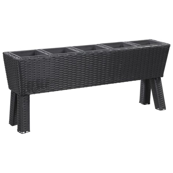 vidaXL Garden Raised Bed with Legs and 5 Pots 118x25x50 cm Poly Rattan Black