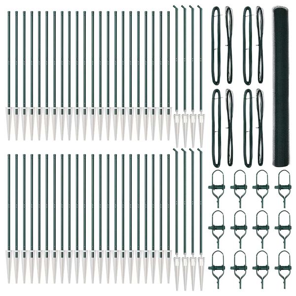 vidaXL Fence with Posts Green 1.5 x 100 m PVC-coated steel