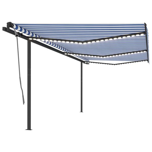 vidaXL Manual Retractable Awning with LED 6x3 m Blue and White