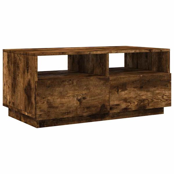 vidaXL Coffee Table with LED Lights Smoked Oak 90x49x40 cm