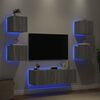 vidaXL 5 Piece TV Wall Cabinets with LED Lights Grey Sonoma