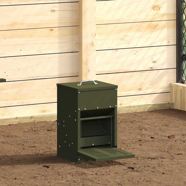 vidaXL Chicken Treadle Feeder Olive Green 25 x 42 x 40 cm