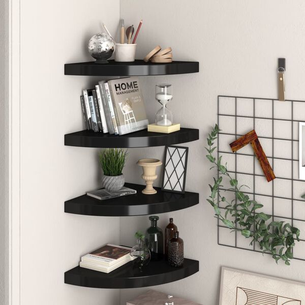 vidaXL Floating Corner Shelves 4 pcs Black 35x35x3.8 cm MDF