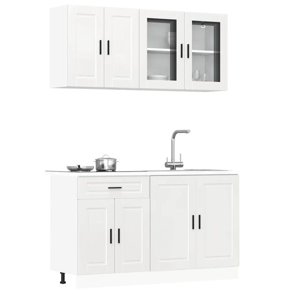 vidaXL 4 Piece Kitchen Cabinet Set Porto High Gloss White Engineered Wood
