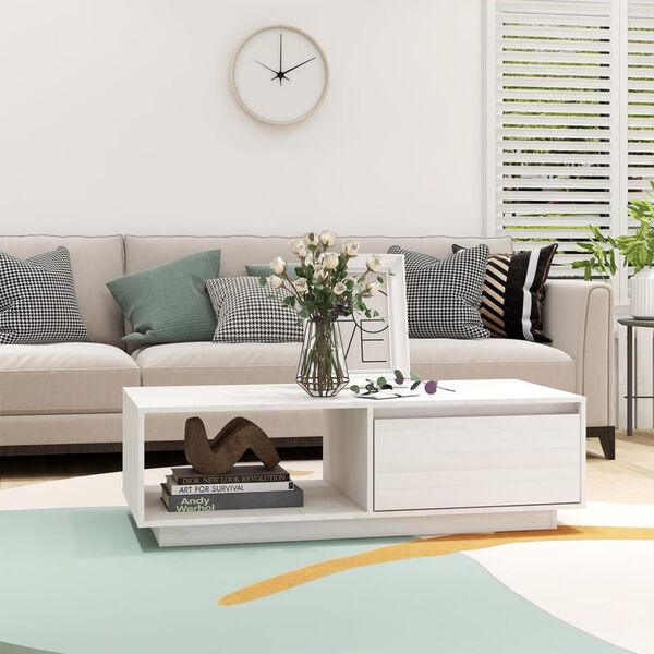 vidaXL Coffee Table White 110x50x33.5 cm Solid Pinewood