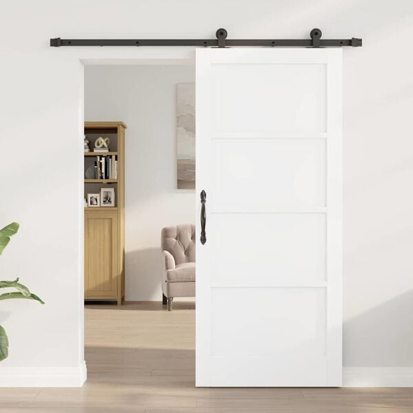 vidaXL Sliding Door White and Black 86 x 198.5 cm Solid Pine Wood