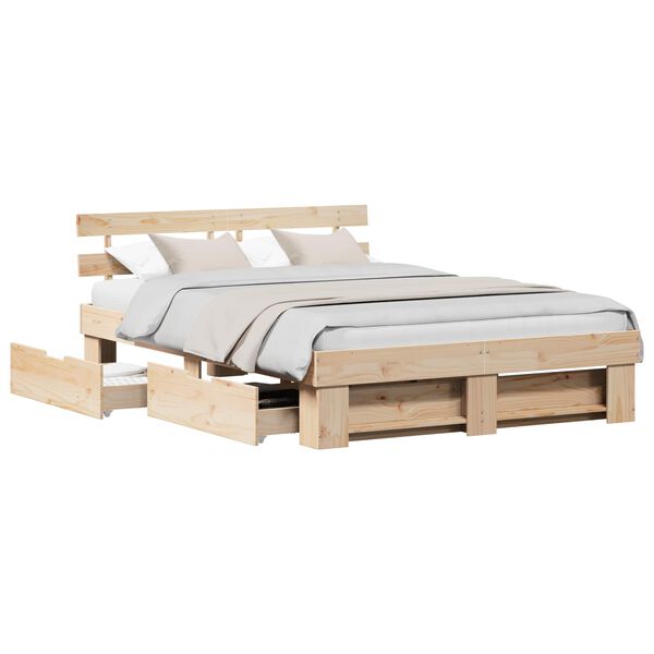 vidaXL Bed Frame with Headboard Brown 150 x 200 cm Solid Pine Wood