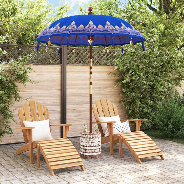 vidaXL Balinese Parasol 260 Blue 180-190 cm Cotton and solid wood