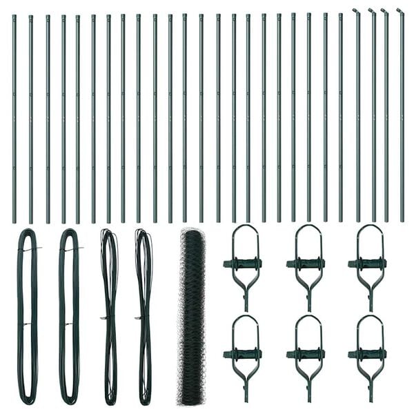 vidaXL Fence with Posts Green 1 x 50 m PVC-coated steel