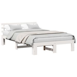 vidaXL Bed Frame with Headboard White 140 x 190 cm Solid Pine Wood