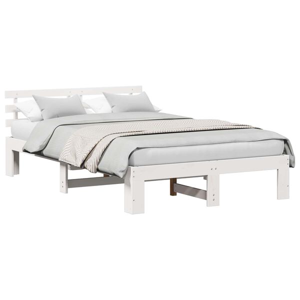 vidaXL Bed Frame with Headboard White 140 x 190 cm Solid Pine Wood