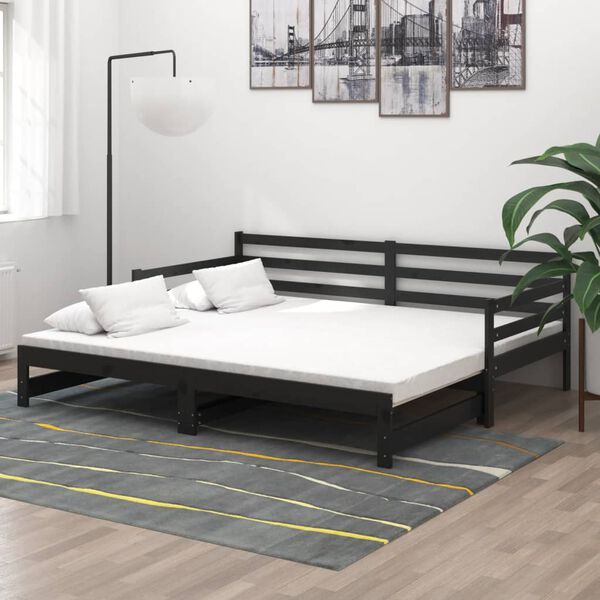 vidaXL Pull-out Day Bed without Mattress Black 2x(90x200)cm