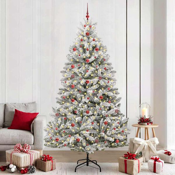 vidaXL Artificial Christmas Tree Green and White 240 cm PVC and Metal