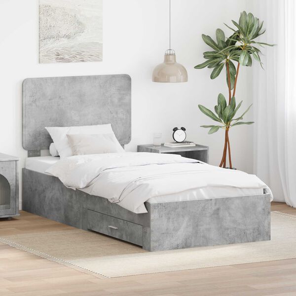 vidaXL Bed Frame with Drawer Concrete Grey 90 x 190 cm Engineered Wood