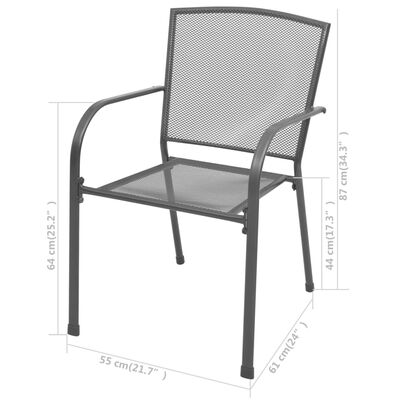 vidaXL Stackable Garden Chairs 2 pcs Steel Grey