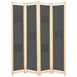 vidaXL 4-Panel Room Divider Grey 160x170x4 cm Fabric