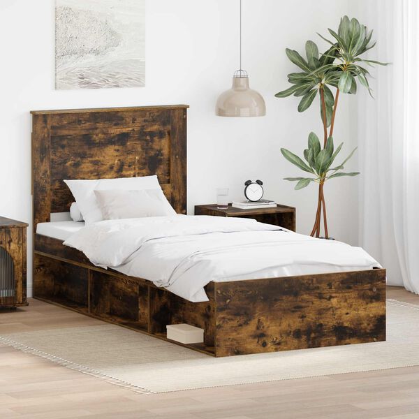 vidaXL Bed Frame with Drawer Smoked Oak 100 x 200 cm Solid Pine Wood